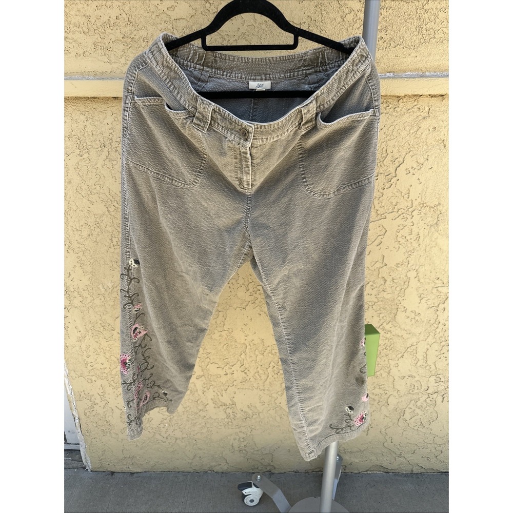 J Jill Pants Womens Beige Sz 12P Floral‎ Embroidered Khaki JNCO Style Comfy Y2K
